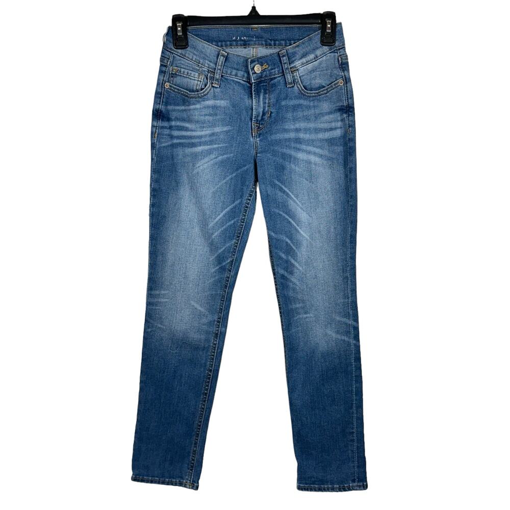 Old Navy SZ 0R Boyfriend Straight Crop Jeans Stretch Whiskered Low-Rise Blue